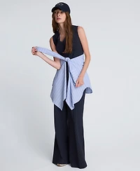 Kenneth Cole Women's Pinstripe V-Neck Peplum Top