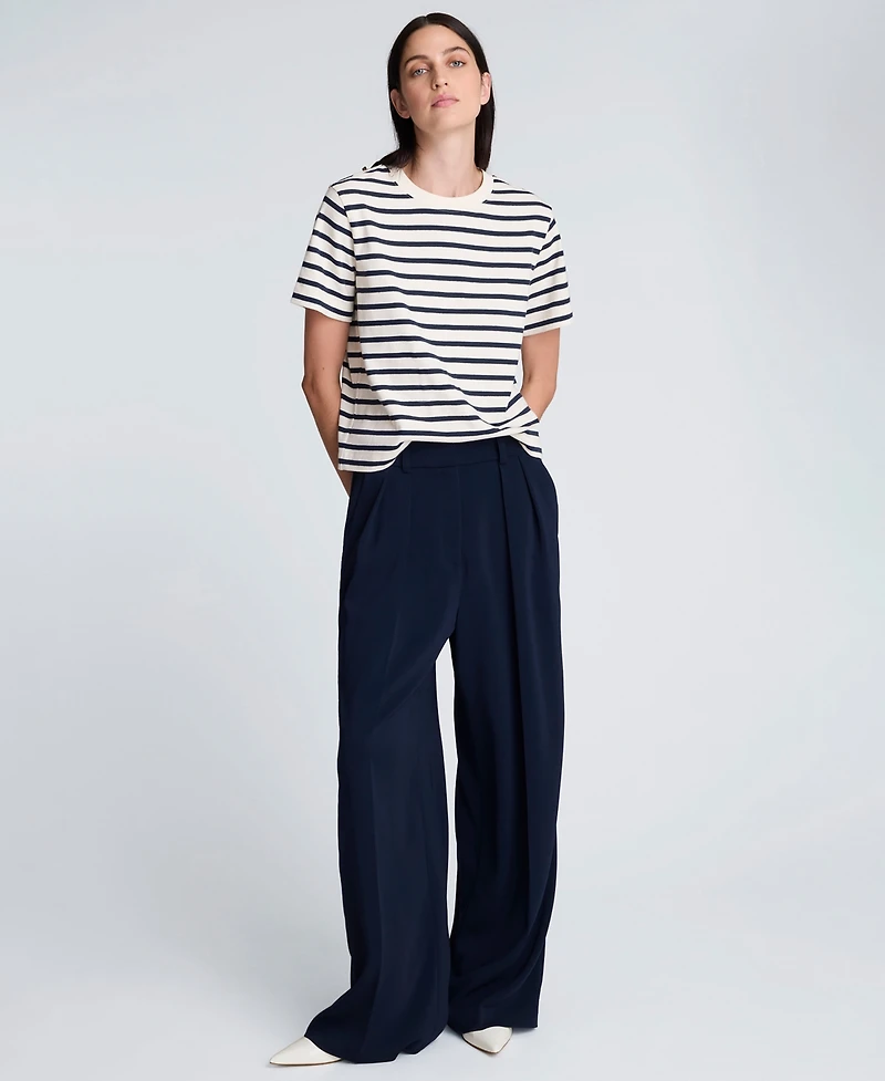 Kenneth Cole Women's Crewneck Striped Boxy T-Shirt