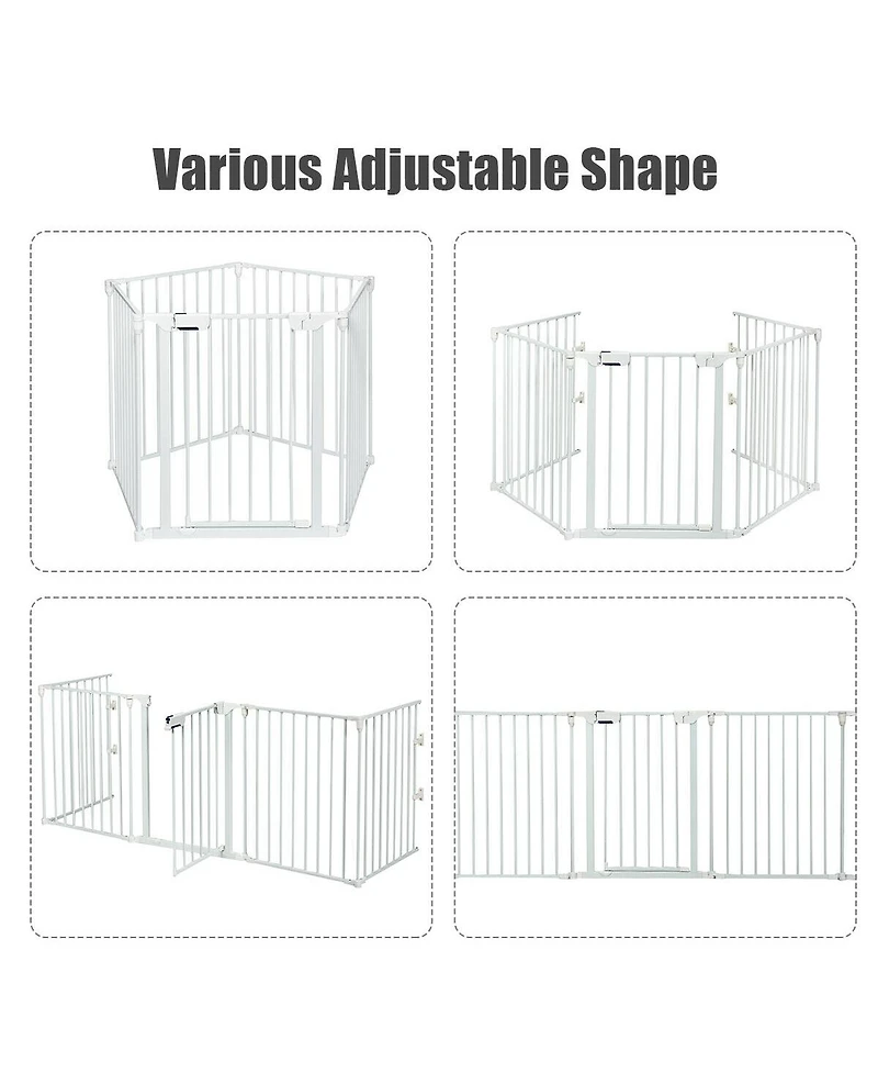 Sugift 115 Inch Length 5 Panel Adjustable Wide Fireplace Fence-White