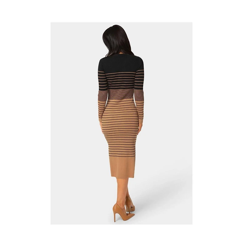 Bebe Women's Stripe Rib Long Sleeve Maxi Dress