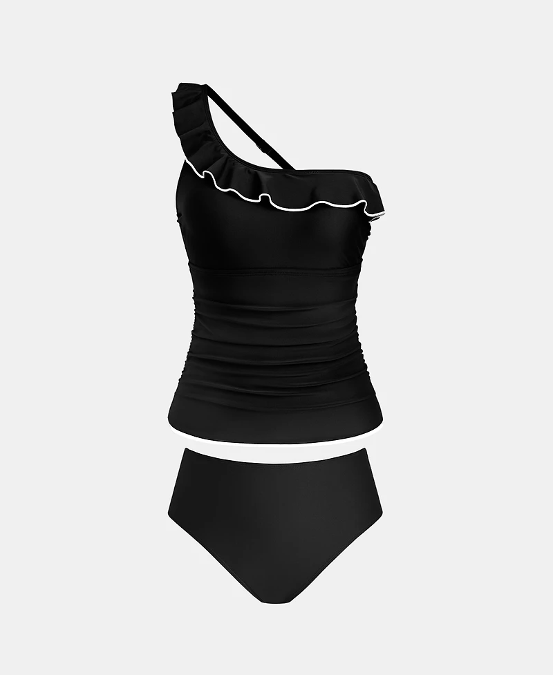 Cupshe Women's One Shoulder Neck Asymmetrical Ruffles Tankini Sets
