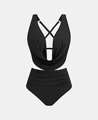 Cupshe Women's Deep V Cowl Neck Ruching Bikini Sets