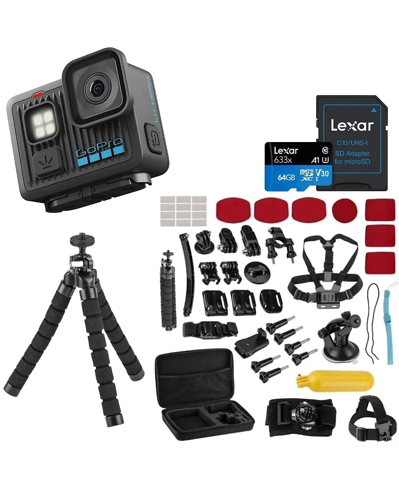 GoPro Lit Hero, 47-pc Kit, and 64GB Sd Card Lightweight, Compact, Waterproof Action Camera with Built-in Light
