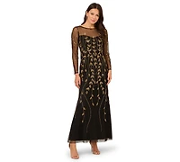 Adrianna Papell Petite Long-Sleeve Beaded Dress