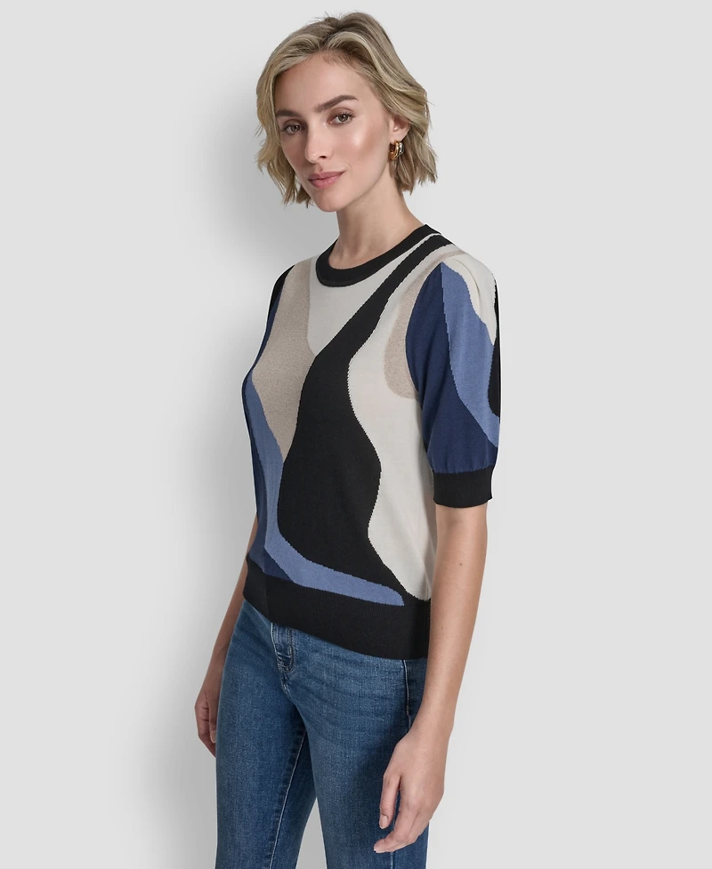 Dkny Women's Short-Sleeve Color-Block Sweater