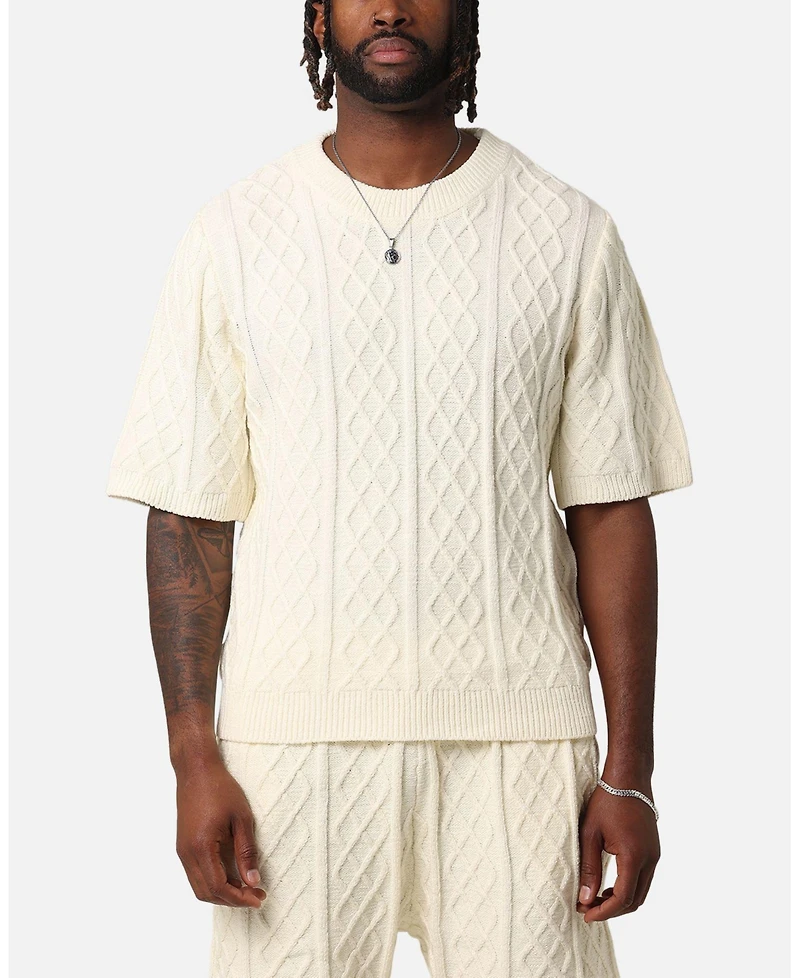 Xxiii Men's Lucas Cable Knit T-Shirt, - Cream