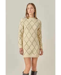 English Factory Women's Knit Dress Featuring a Lurex Argyle Pattern
