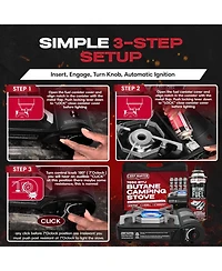 Portable Butane Camping Stove, Piezo Ignition 7,650 Btu Output, Wind-Guard Portable Stove Burner with Portable Carrying Case for Emergencies, Trips