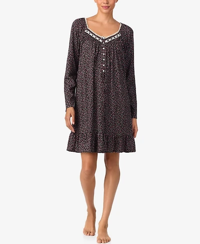 Aria Women's Brushed Long Sleeve Cotton Jersey Nightgown