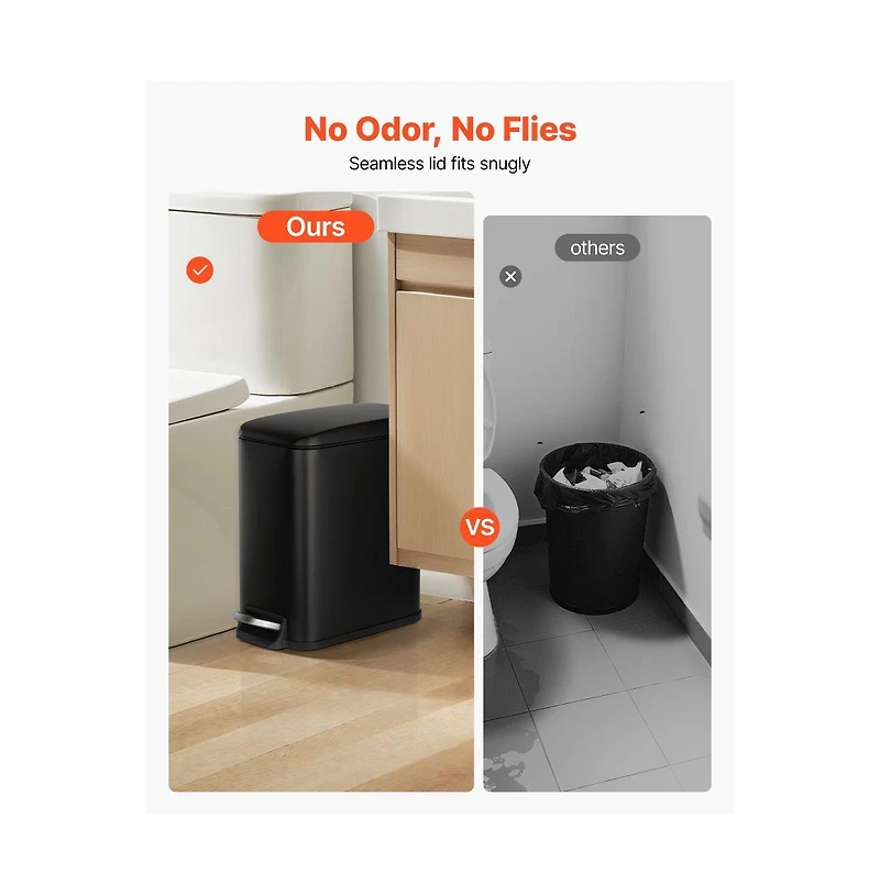 Slickblue Slim 6L Bathroom Trash Can with Step Pedal, Soft-Close Lid & Detachable Bin, Black