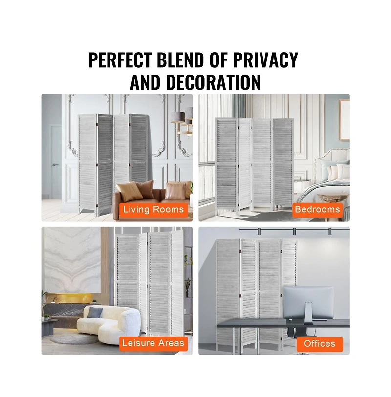 Slickblue 4-Panel Wooden Room Divider Folding Privacy Screen Indoor