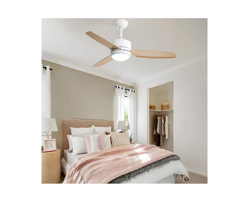 Sofucor 46-inch Modern White 3-blade Ceiling Fan with Led Light with Six-speed Remote Control