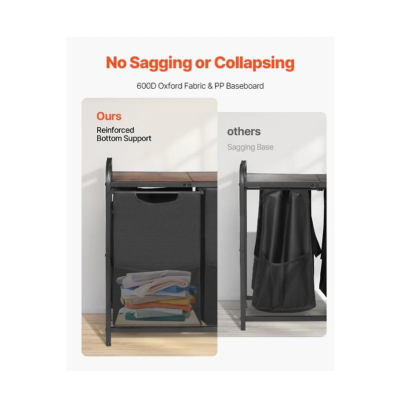 Slickblue 2-Section Laundry Sorter with Pull-Out Bags and Wooden Top