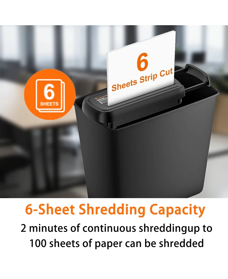 Bonsaii 6-Sheet Strip-Cut Paper Shredder with Basket, Portable Home Office Shredder with Overheat Protection, Compact Design for Easy Use