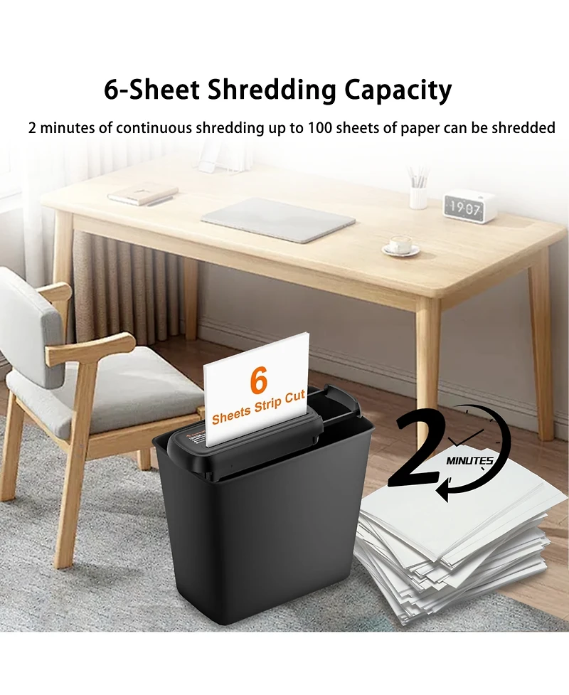 Bonsaii 6-Sheet Strip-Cut Paper Shredder with Basket, Portable Home Office Shredder with Overheat Protection, Compact Design for Easy Use