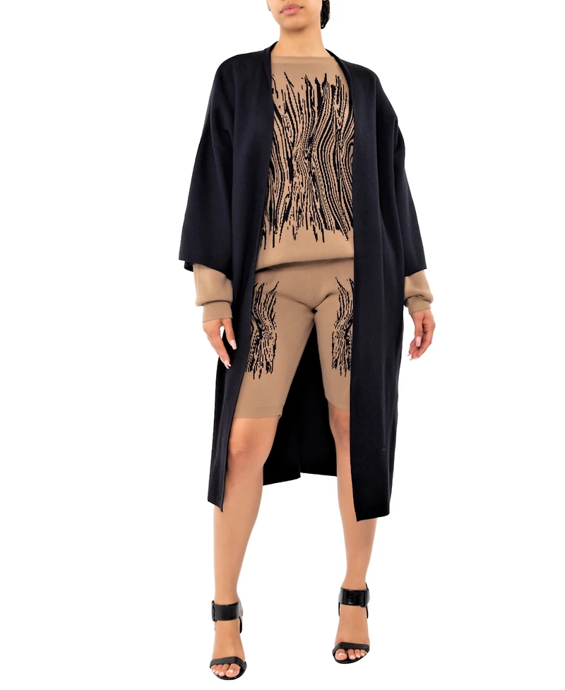 Dai Moda Women's Open Front Sweater Kimono Sleeve Duster