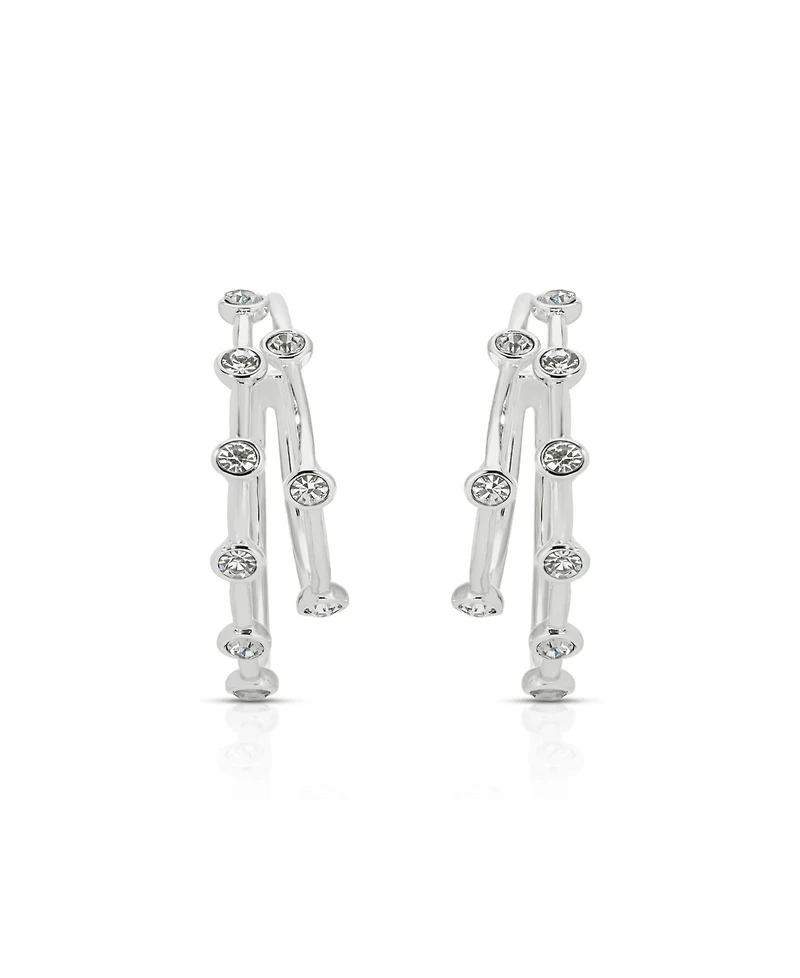 Ettika Silver Plated Double Sparkle Hoop Earrings