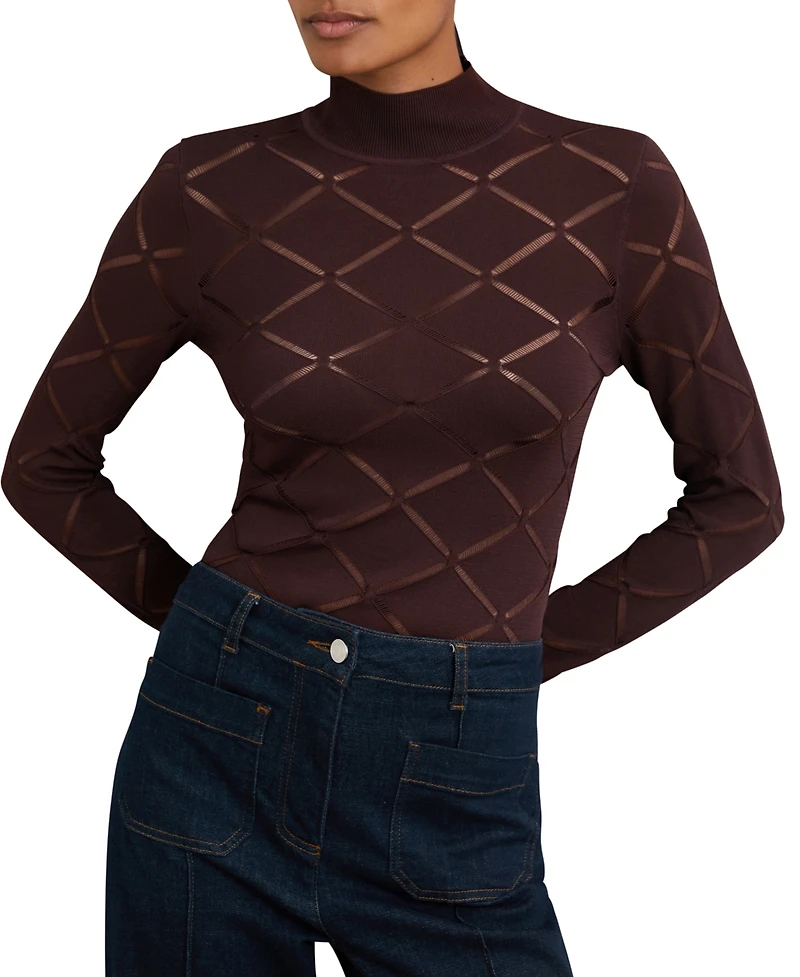 Reiss Women's Laser-Cut Funnel-Neck Knit Top