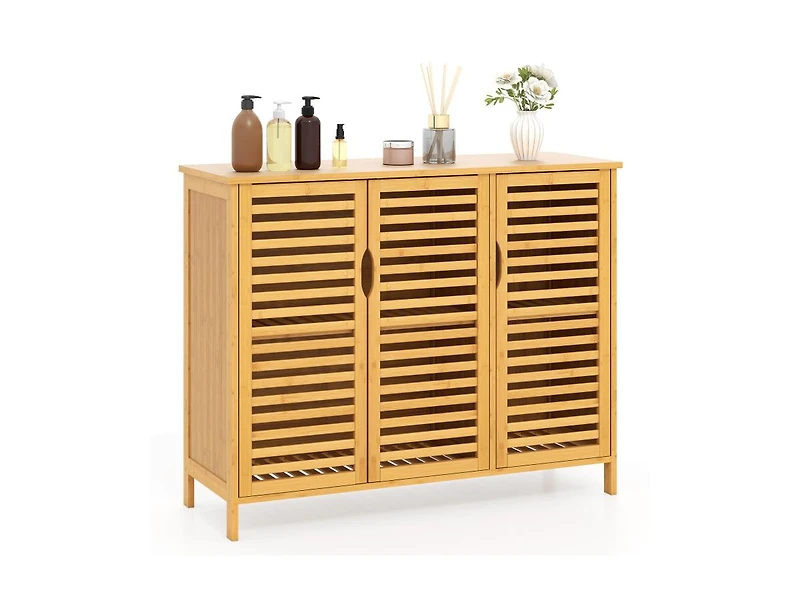 Slickblue Bathroom Storage Cabinet with 3 Wicker Doors and Shelves