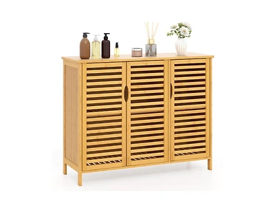 Slickblue Bathroom Storage Cabinet with 3 Wicker Doors and Shelves