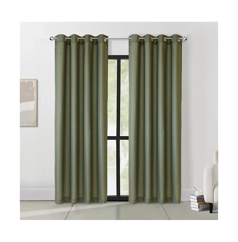 Habitat Cameron Light Filtering Slub Textured Exclusive Grommet Curtain Panel 52" x 108" Olive