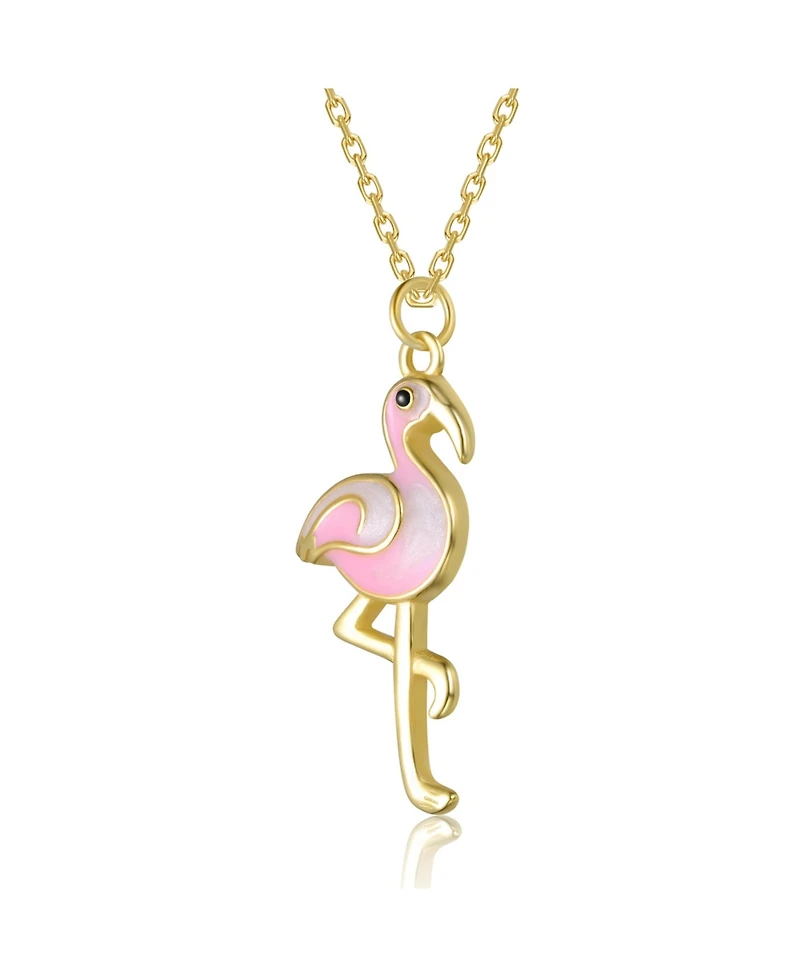 GiGiGirl 14K Gold Plated with Pink & White Enamel Flamingo Pendant Necklace
