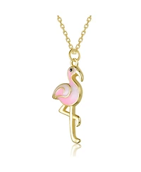 GiGiGirl 14K Gold Plated with Pink & White Enamel Flamingo Pendant Necklace