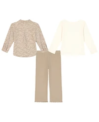 Kids Headquarters Girls' 4-6X Long-Sleeve T-Shirt, Shacket, and Leggings, 3-Piece Set