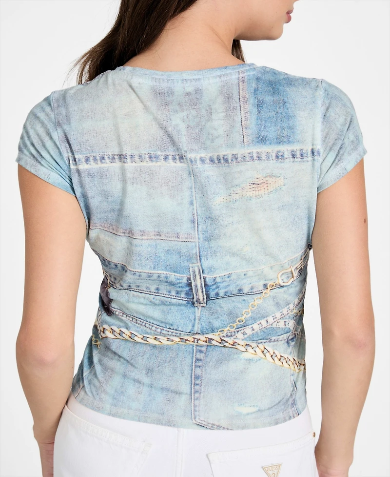 Guess Women's Short-Sleeve Denim Sub R5 Top