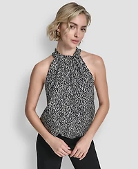 Dkny Women's Sleeveless Printed Voile Halter Top