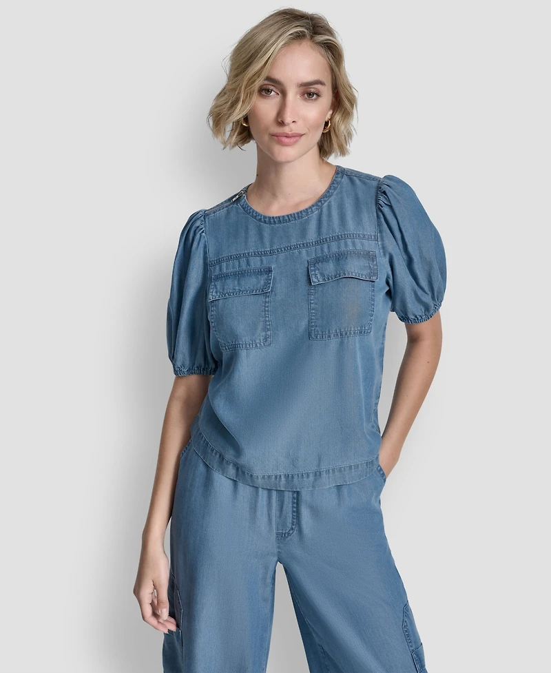 Dkny Women's Short-Sleeve Zip-Shoulder Top