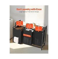 Slickblue Laundry Sorter Cart with 3 Bags, Metal Frame, and Wood Top