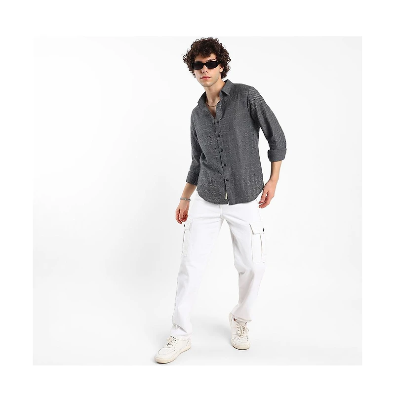 Campus Sutra Men's Solid Textured Knit Shirt