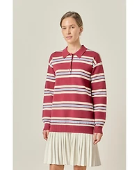 English Factory Women's Stripe Polo Mixed media Mini Dress