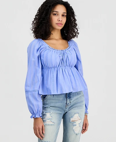 Tinseltown Juniors' Long-Sleeve Woven Peasant Top