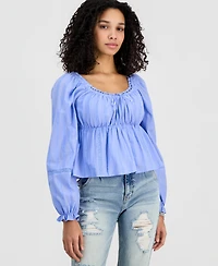 Tinseltown Juniors' Long-Sleeve Woven Peasant Top