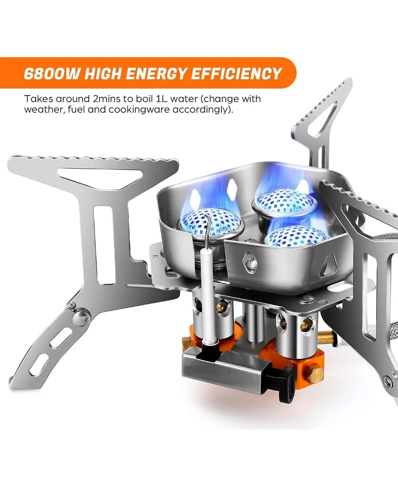 Aofar 6800W Windproof Camp Stove Camping Gas Stove with Fuel Canister Adapter, Piezo Ignition, Carry Case, Portable Collapsible Stove Burner for Outdo