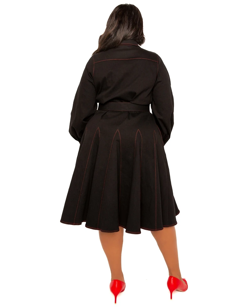 Buxom Couture Plus Denim Belt Shirt Dress