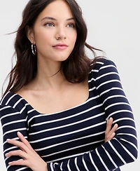 Guess Women's Chrystle Square-Neck Striped Long-Sleeve Top
