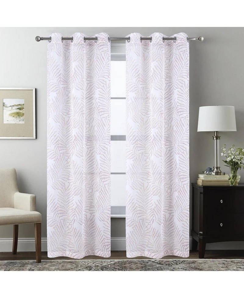 Rt Designers Collection Faye Grommet Metallic Sheer Printed Doily Curtain Panel 54" x Rose
