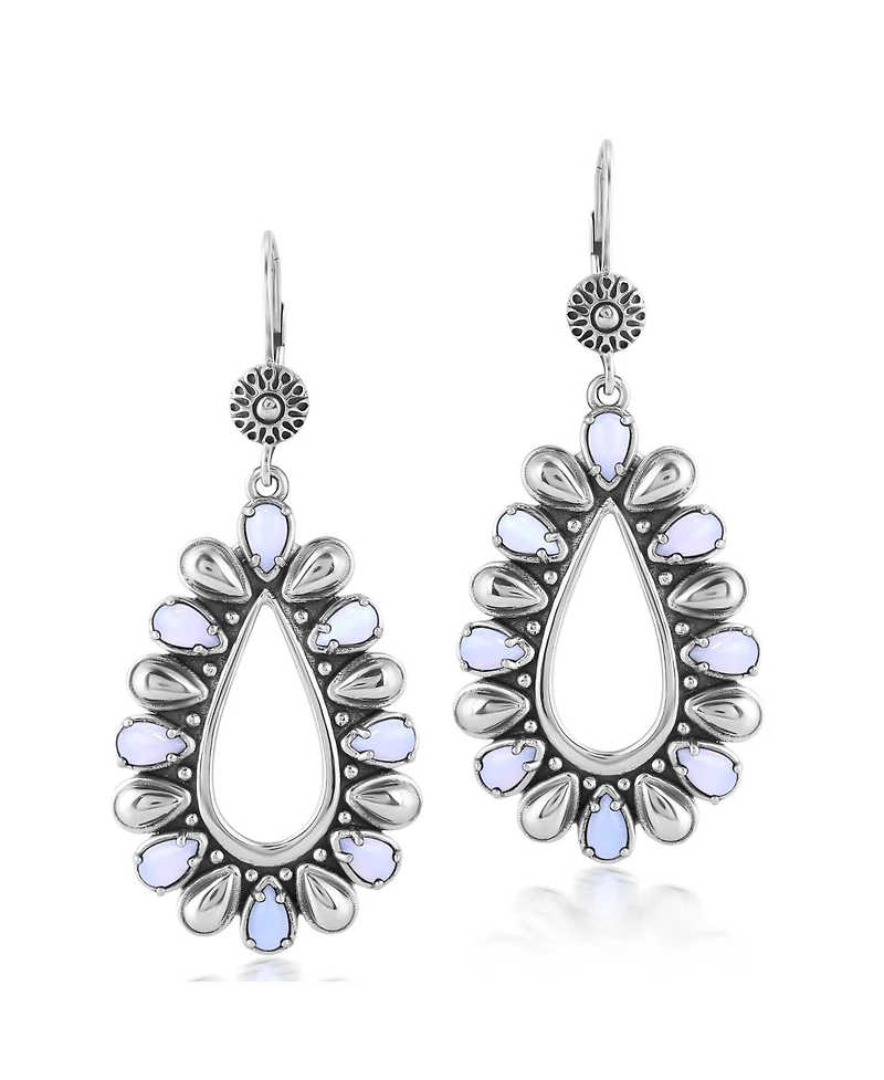 American West Jewelry Sterling Silver Blue Lace Agate Open Teardrop Pear-Cut Dangle Earrings