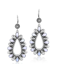 American West Jewelry Sterling Silver Blue Lace Agate Open Teardrop Pear-Cut Dangle Earrings