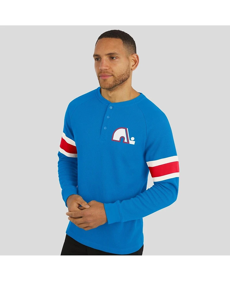 Fanatics Men's Blue Quebec Nordiques Waffle-Knit Raglan Long Sleeve Henley T-Shirt