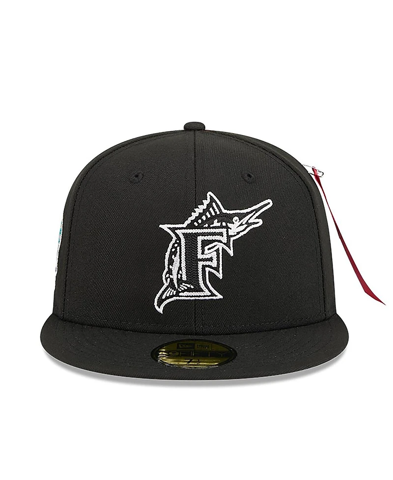 New Era Men's x Alpha Industries Black Florida Marlins 59FIFTY Fitted Hat