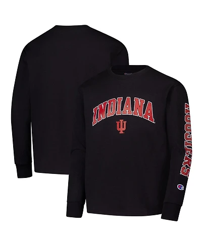 Champion Big Boys and Girls Black Indiana Hoosiers Distressed Arch Over Logo Long Sleeve T-Shirt