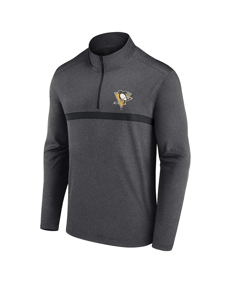 Logo Athletic Men's Heather Charcoal Pittsburgh Penguins Head-to-Head Raglan Quarter-Zip Sweatshirt