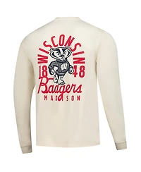 Image One Men's Natural Wisconsin Badgers Comfort Colors Mascot Overlay Long Sleeve T-Shirt
