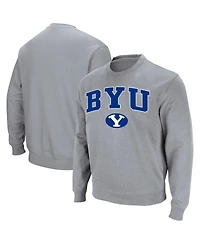 Colosseum Men's Heathered Gray Byu Cougars Team Arch Logo Tackle Twill Pullover Sweatshirt