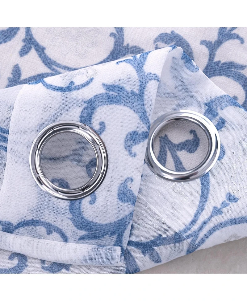 Rt Designers Collection Crown Grommet Sheer Metallic Printed Doily Curtain Panel 54" x 90" Blue