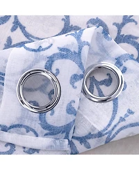 Rt Designers Collection Crown Grommet Sheer Metallic Printed Doily Curtain Panel 54" x 90" Blue